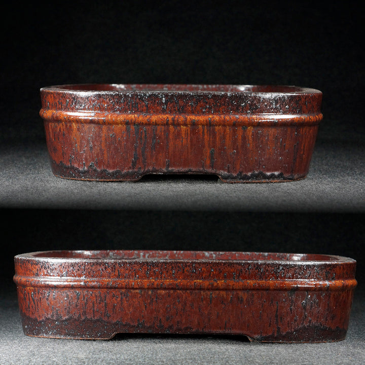 15.6 Inch (39.8cm) Large Rectangular Red-Black Multi-Tone Glazed Bonsai Pot 