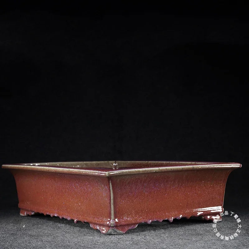 15.6 inch (39.6cm) Large Rectangular High-Temp Red Glazed Bonsai Pot