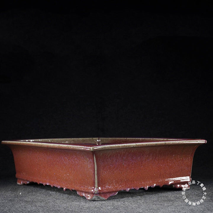 15.6 inch (39.6cm) Large Rectangular High-Temp Red Glazed Bonsai Pot