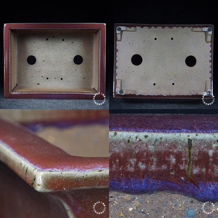 15.6 inch (39.6cm) Large Rectangular High-Temp Red Glazed Bonsai Pot Inner and Bottom View