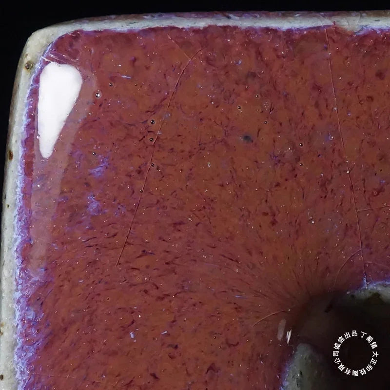 15.6 inch (39.6cm) Large Rectangular High-Temp Red Glazed Bonsai Pot Rim Close Shot