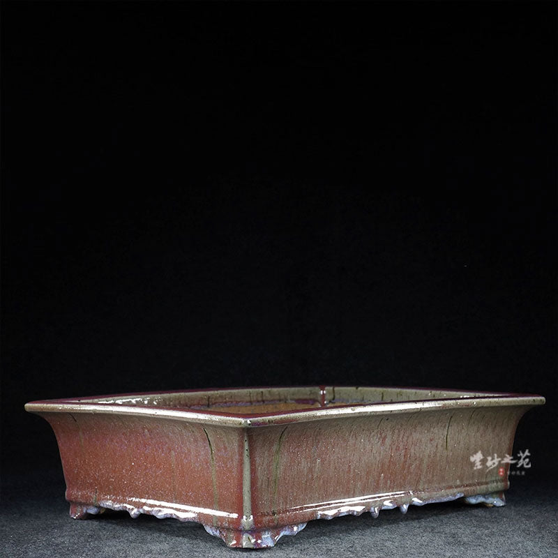 15.6 inch (39.6cm) Large Rectangular Red Flowing Glaze High-End Bonsai Pot