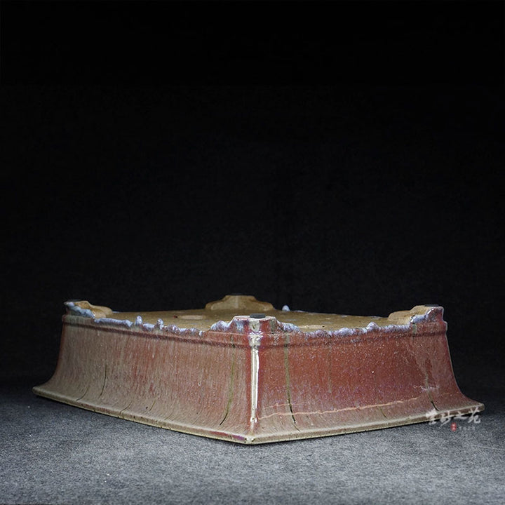 15.6 inch (39.6cm) Large Rectangular Red Flowing Glaze High-End Bonsai Pot Upside Down View