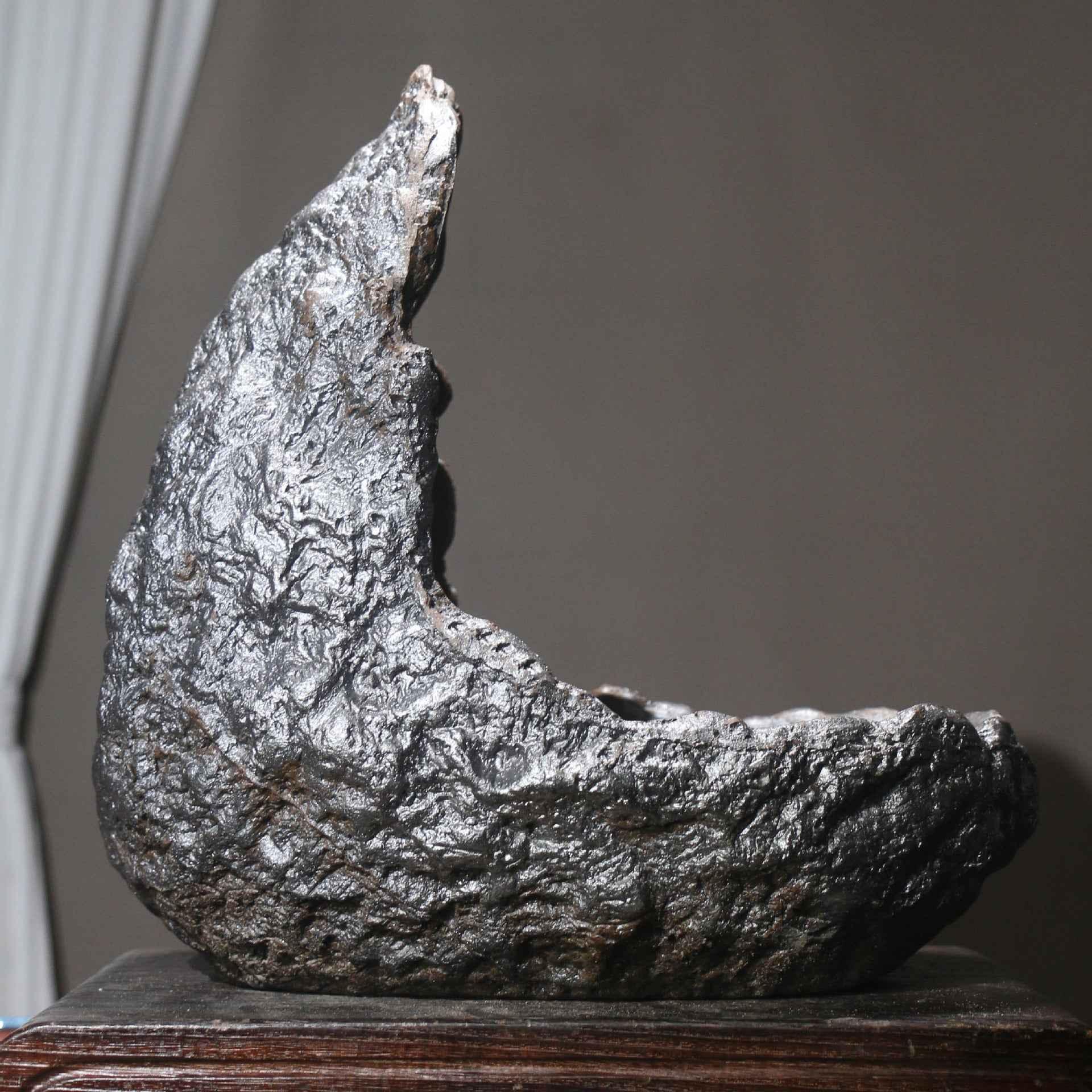 15.7" (40cm) Large Handcrafted Rugged Rock-Like Crescent Bonsai Pot