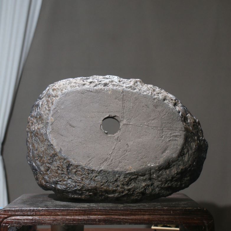15.7" (40cm) Large Handcrafted Rugged Rock-Like Crescent Bonsai Pot Bottom View