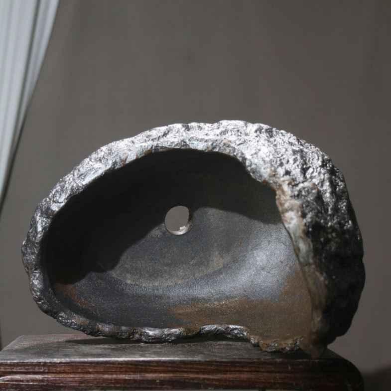 15.7" (40cm) Large Handcrafted Rugged Rock-Like Crescent Bonsai Pot