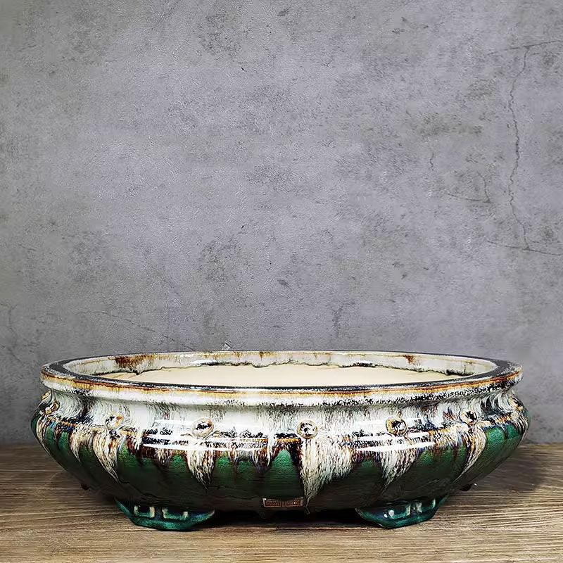 15.7" (40cm) Large Oval Drip Flowing Glaze Exclusive Bonsai Pots Color 1 Top View