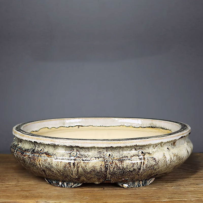 15.7" (40cm) Large Oval Drip Flowing Glaze Exclusive Bonsai Pots Color 2 Top View