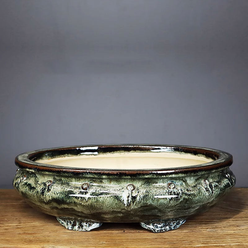 15.7" (40cm) Large Oval Drip Flowing Glaze Exclusive Bonsai Pots Color 3 Top View