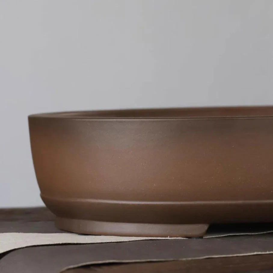 15.7" (40cm) Large Oval Handmade Premium Unglazed Bonsai Pot Close Shot