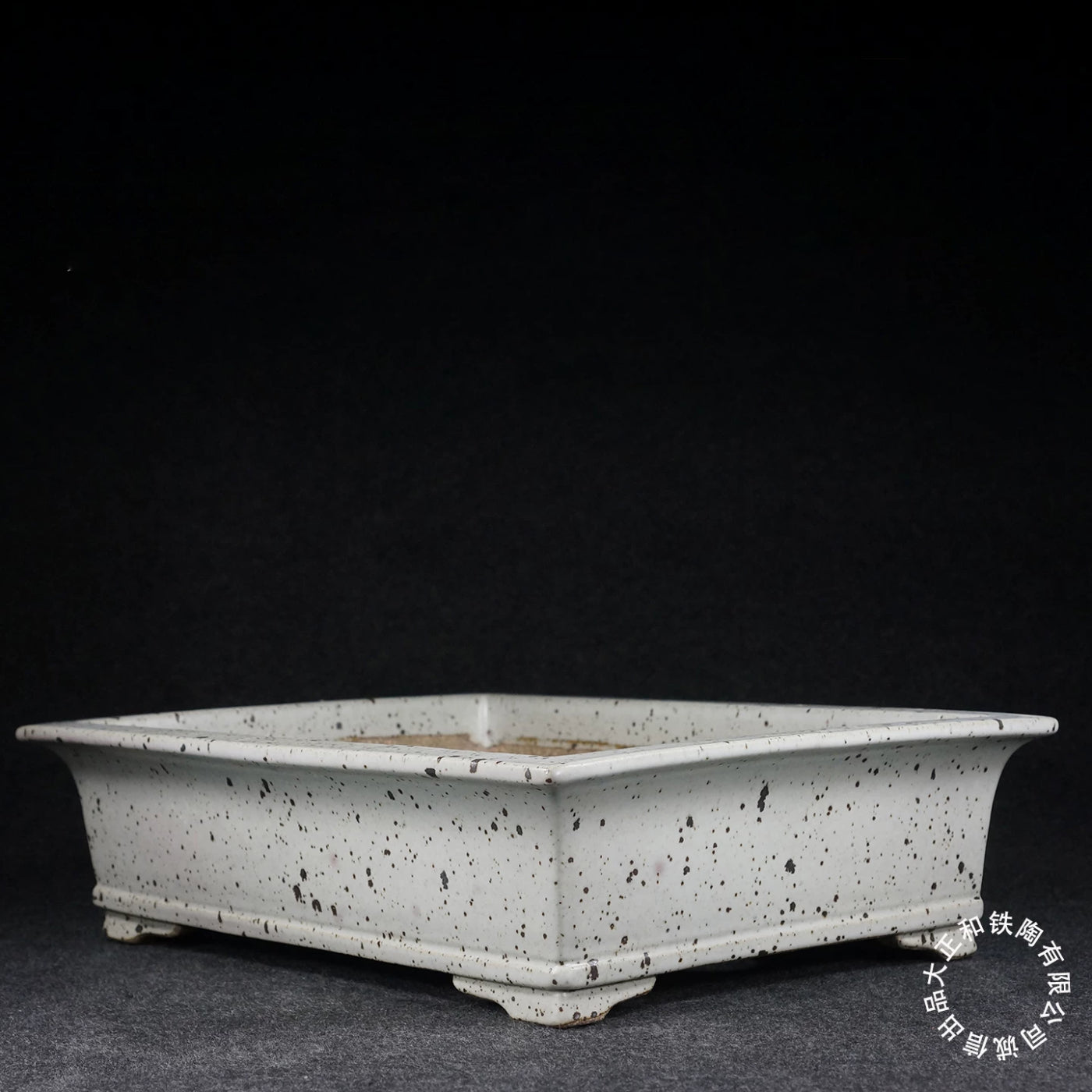 15.7 inch (39.9cm) Large Rectangular Dazhenghe Kiln Glaze White Bonsai Pot with Dark Speckling
