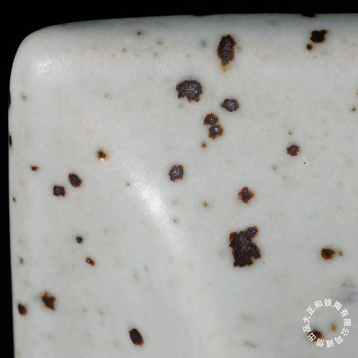 15.7 inch (39.9cm) Large Rectangular Dazhenghe Kiln Glaze White Bonsai Pot with Dark Speckling Close Shot