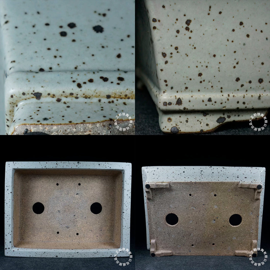 15.7 inch (39.9cm) Large Rectangular Dazhenghe Kiln Glaze White Bonsai Pot with Dark Speckling Multi Angle View