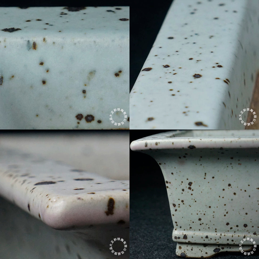 15.7 inch (39.9cm) Large Rectangular Dazhenghe Kiln Glaze White Bonsai Pot with Dark Speckling Multi Angle View