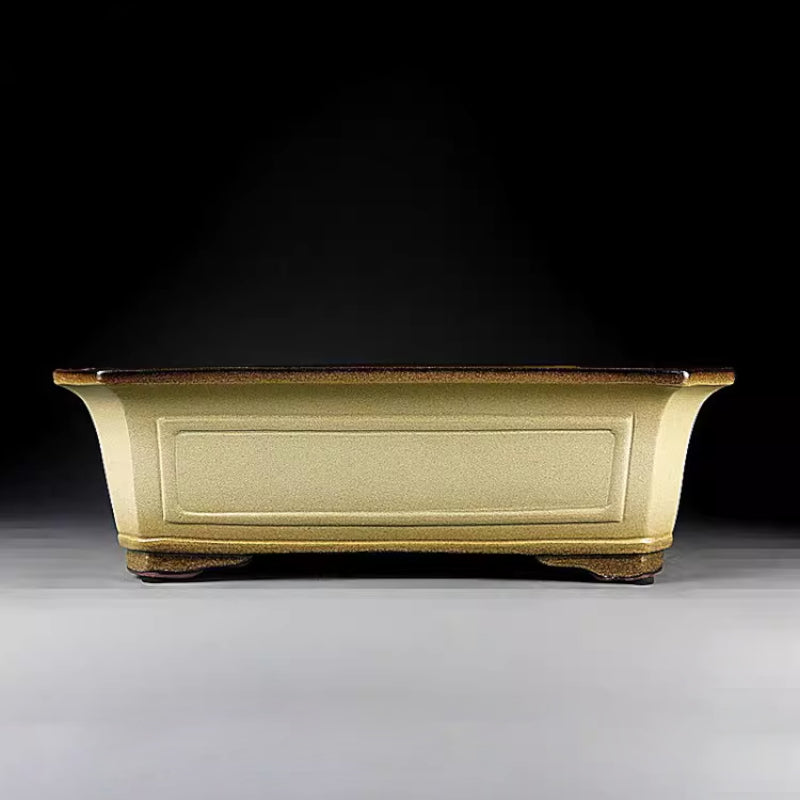 15.7 inch (40cm) Large Corner-Cut Flared Rectangular Unique Yellow Glaze Bonsai Pot