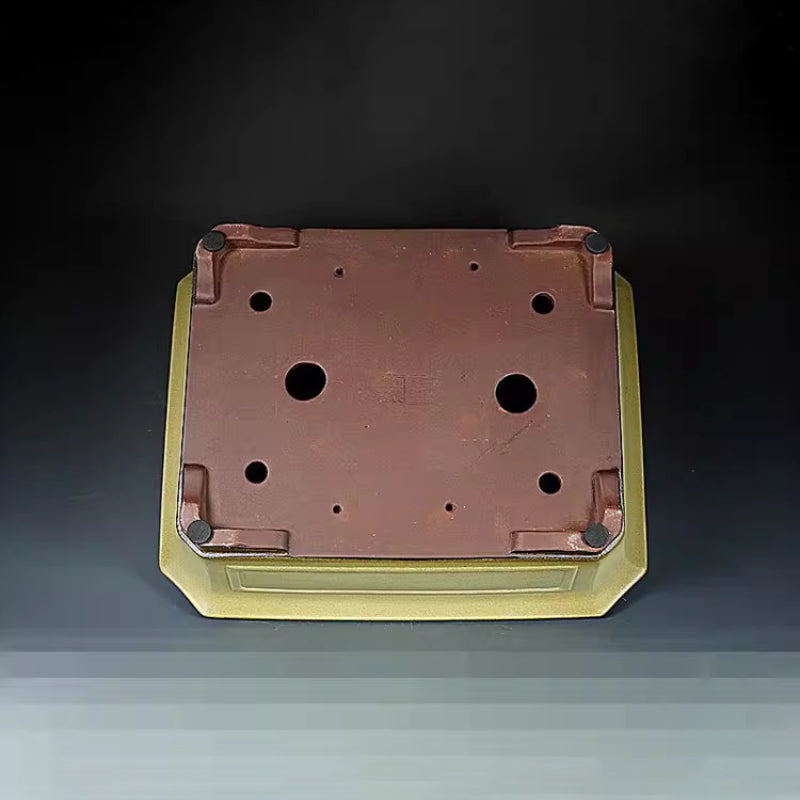 15.7 inch (40cm) Large Corner-Cut Flared Rectangular Unique Yellow Glaze Bonsai Pot Bottom View