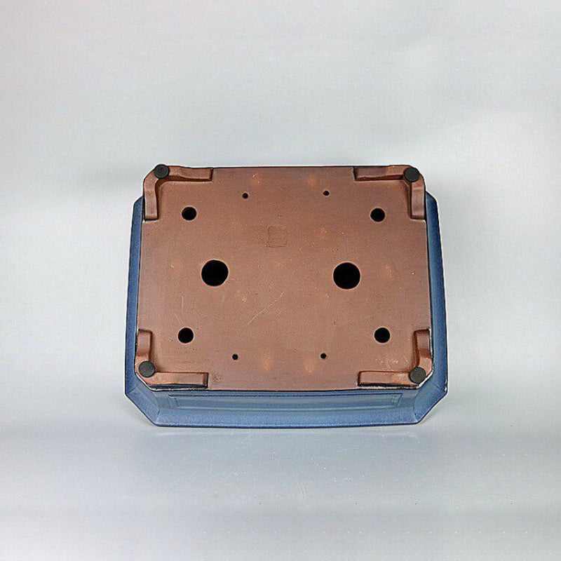15.7 inch (40cm) Large Corner-Cut Rectangular Blue Multi-Tone Glazed Bonsai Pot Bottom View