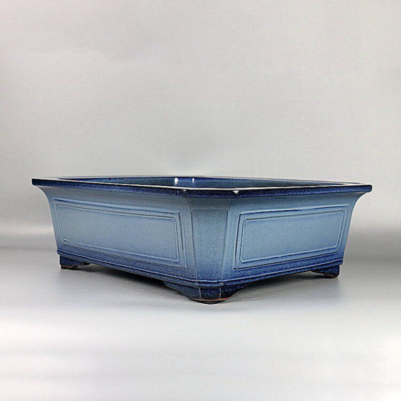 15.7 inch (40cm) Large Corner-Cut Rectangular Blue Multi-Tone Glazed Bonsai Pot Corner View