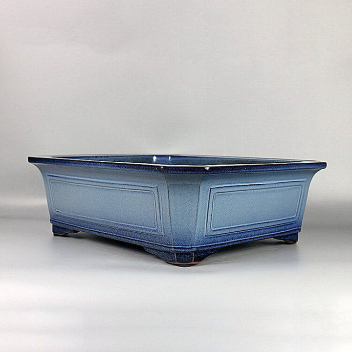 15.7 inch (40cm) Large Corner-Cut Rectangular Blue Multi-Tone Glazed Bonsai Pot Corner View
