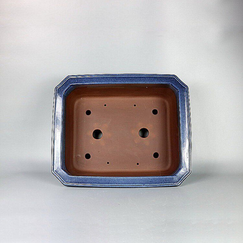 15.7 inch (40cm) Large Corner-Cut Rectangular Blue Multi-Tone Glazed Bonsai Pot Inner View