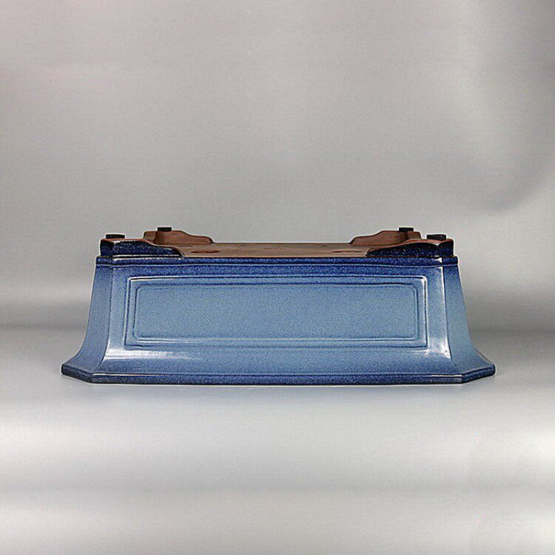 15.7 inch (40cm) Large Corner-Cut Rectangular Blue Multi-Tone Glazed Bonsai Pot Upside Down View