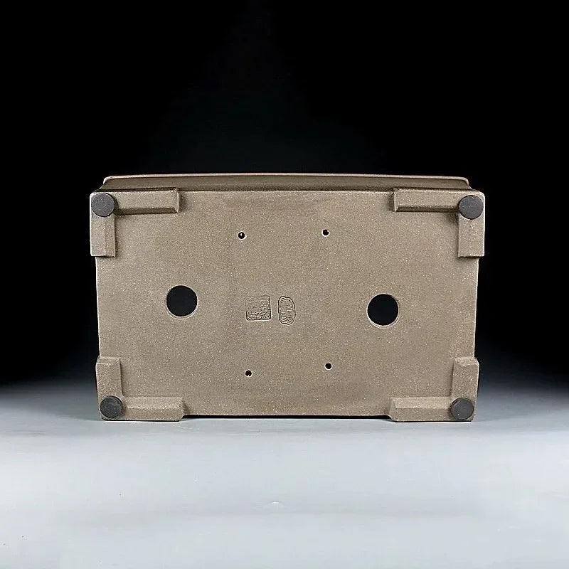 15.7 inch (40cm) Large Flat-Wall Rectangular Bonsai Pot w Block Feet Bottom View