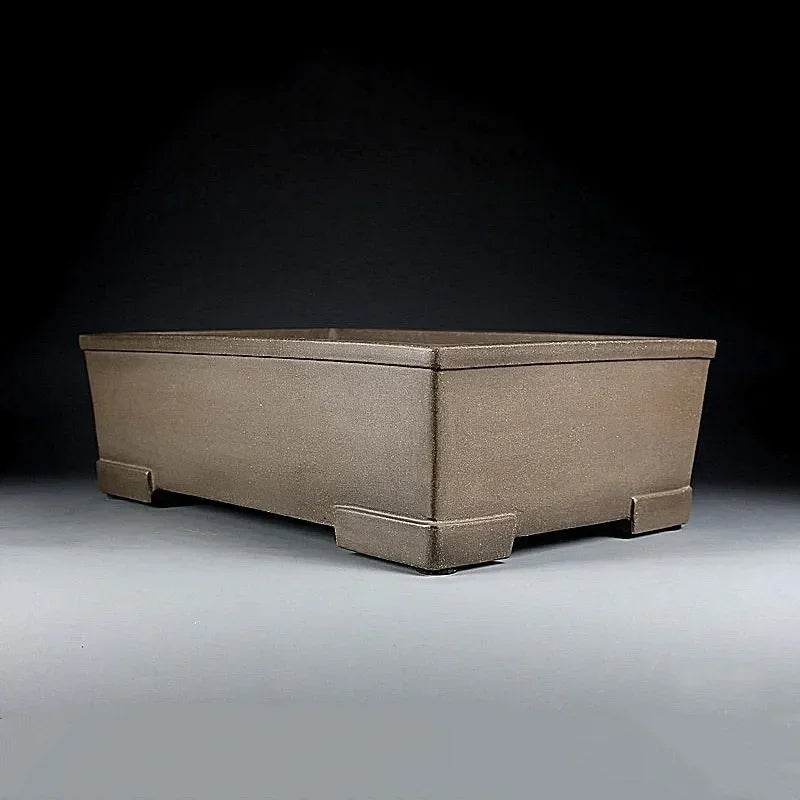 15.7 inch (40cm) Large Flat-Wall Rectangular Bonsai Pot w Block Feet Corner View