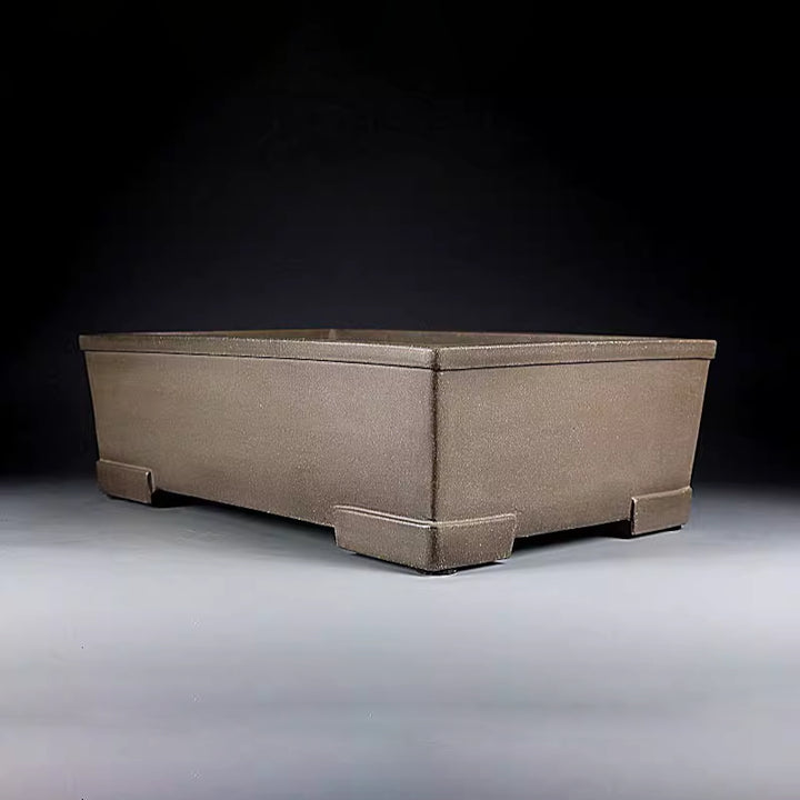 15.7 inch (40cm) Large Flat-Wall Rectangular Unglazed Bonsai Pot w Block Feet Corner View