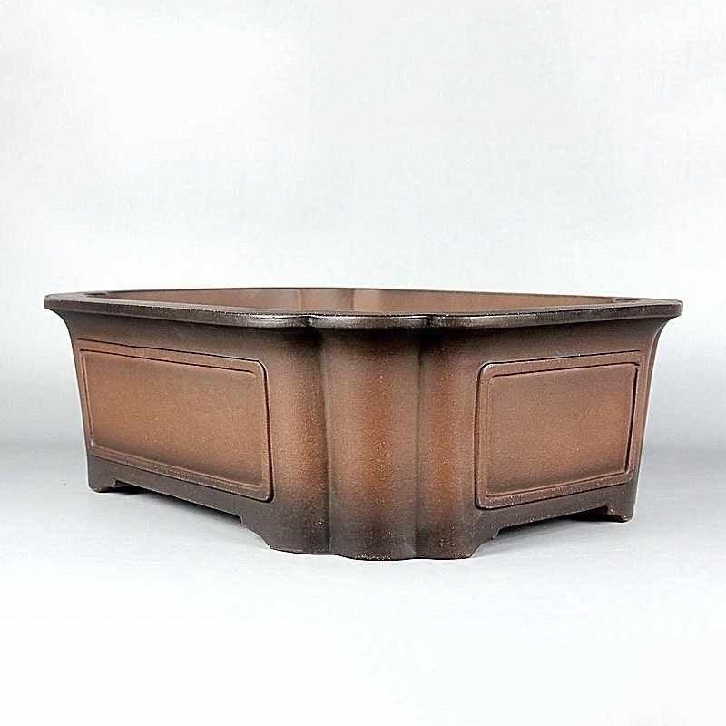 15.7 inch (40cm) Large Handmade Rectangular Bonsai Pot w Faceted Corners Corner View
