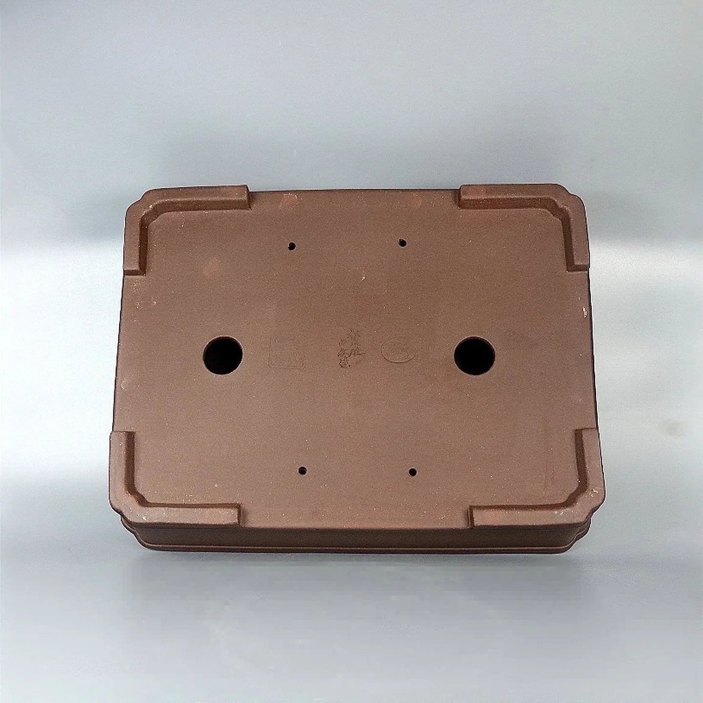 15.7 inch (40cm) Large Handmade Rectangular Bonsai Pot w Raised Line Accents Bottom View 2