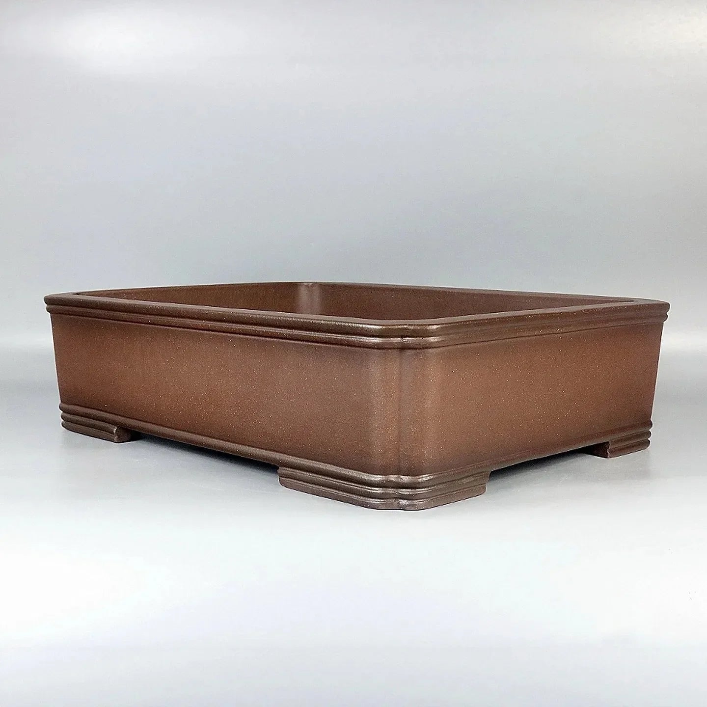 15.7 inch (40cm) Large Handmade Rectangular Bonsai Pot w Raised Line Accents Corner View