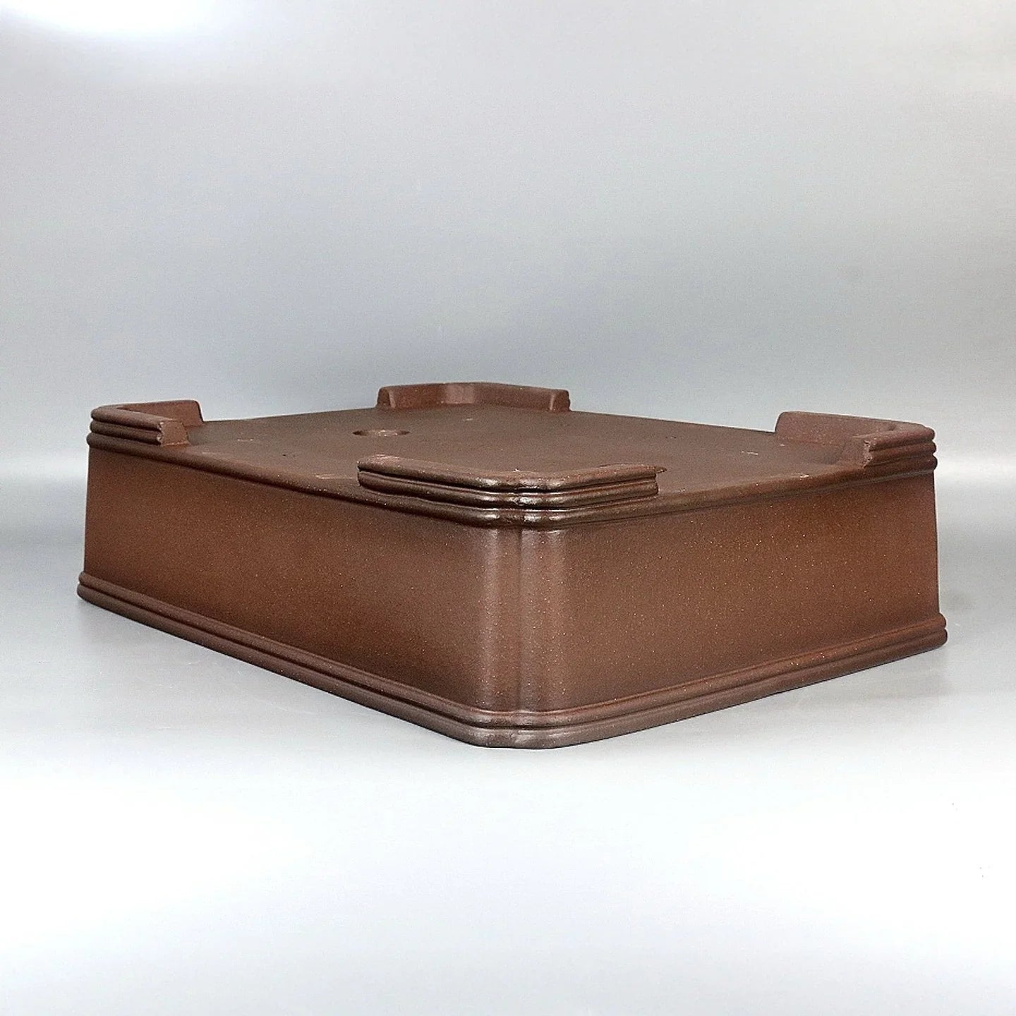 15.7 inch (40cm) Large Handmade Rectangular Bonsai Pot w Raised Line Accents Corner View 2