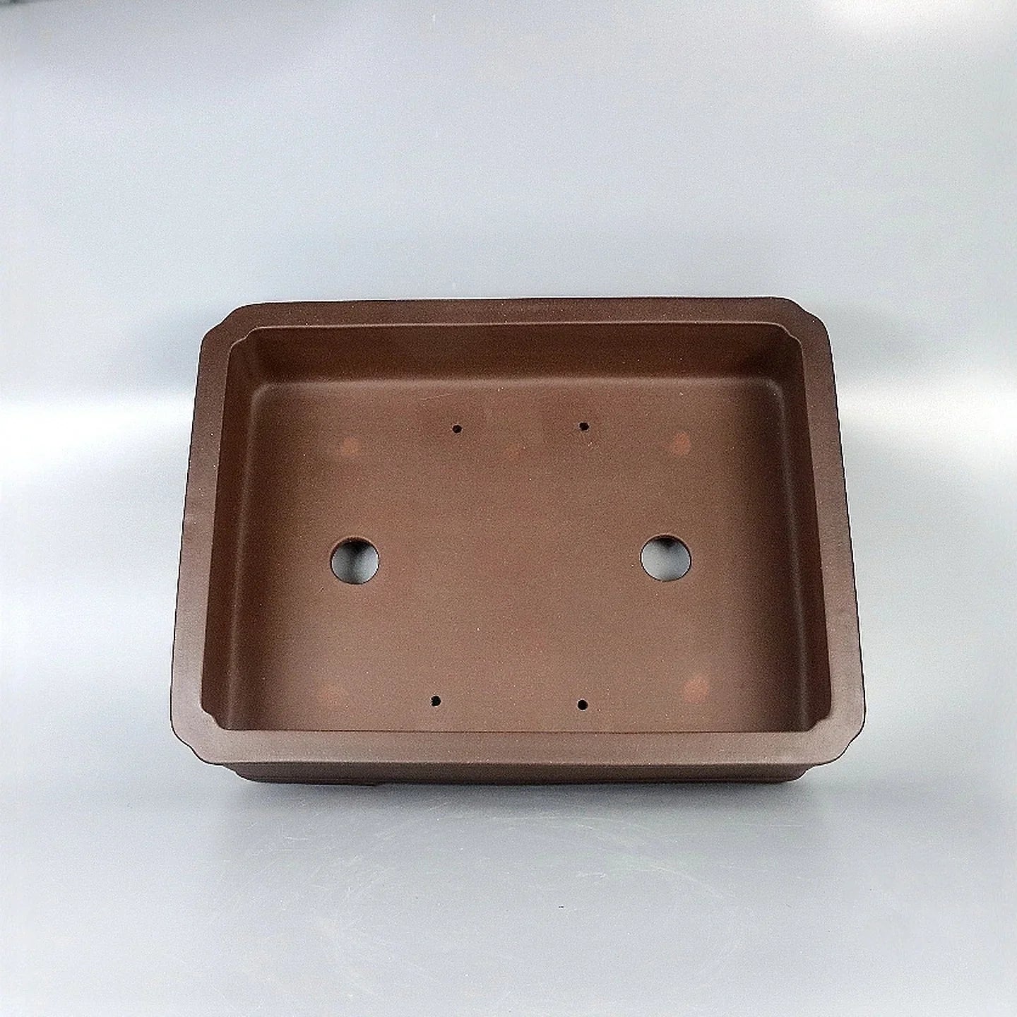 15.7 inch (40cm) Large Handmade Rectangular Bonsai Pot w Raised Line Accents Inner View 2