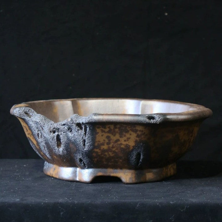 15.7 inch (40cm) Large Lotus-Shaped Broken Edge Style Wood-Fired Unique Bonsai Pot