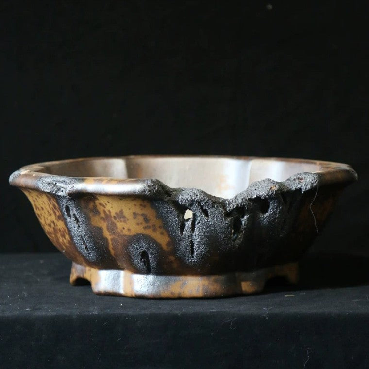 15.7 inch (40cm) Large Lotus-Shaped Broken Edge Style Wood-Fired Unique Bonsai Pot