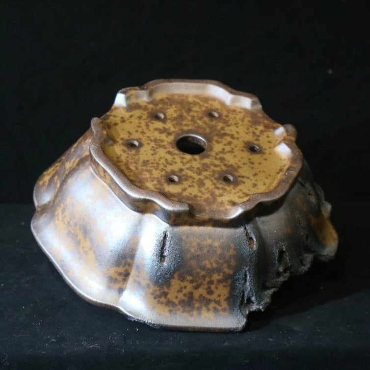 15.7 inch (40cm) Large Lotus-Shaped Broken Edge Style Wood-Fired Unique Bonsai Pot Bottom View