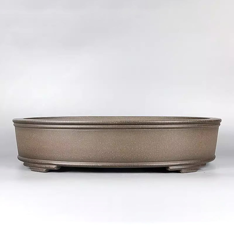 15.7 inch (40cm) Large Oval Beige Unglazed Bonsai Pot w Raised Line Rim & Feet