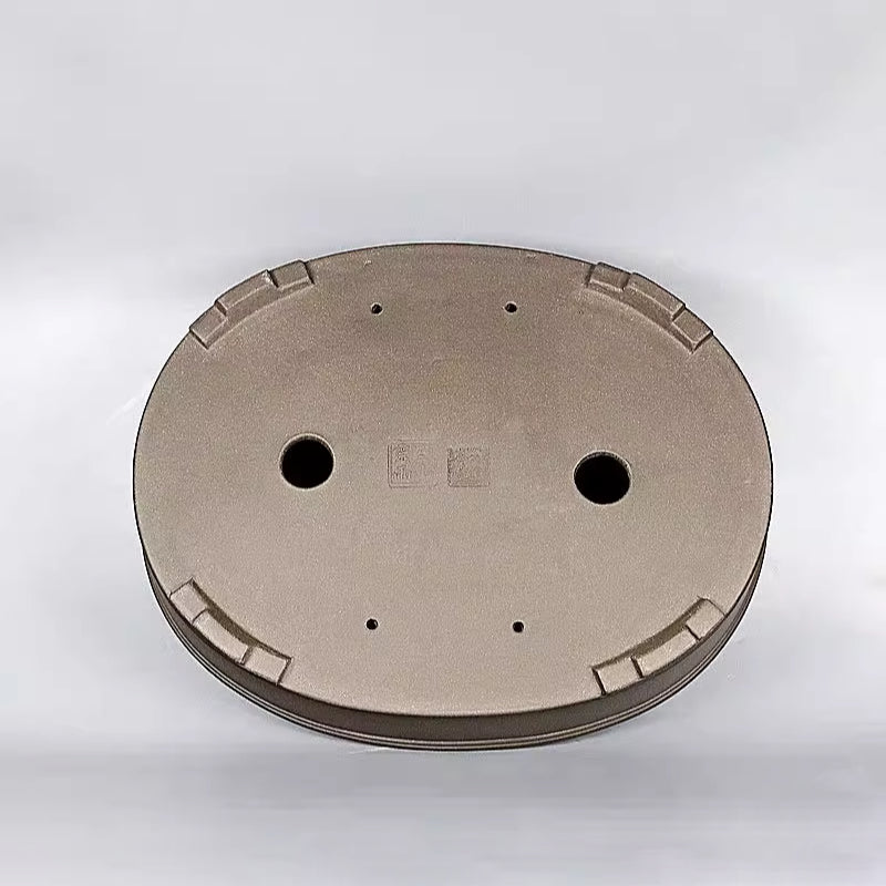 15.7 inch (40cm) Large Oval Beige Unglazed Bonsai Pot w Raised Line Rim & Feet Bottom View