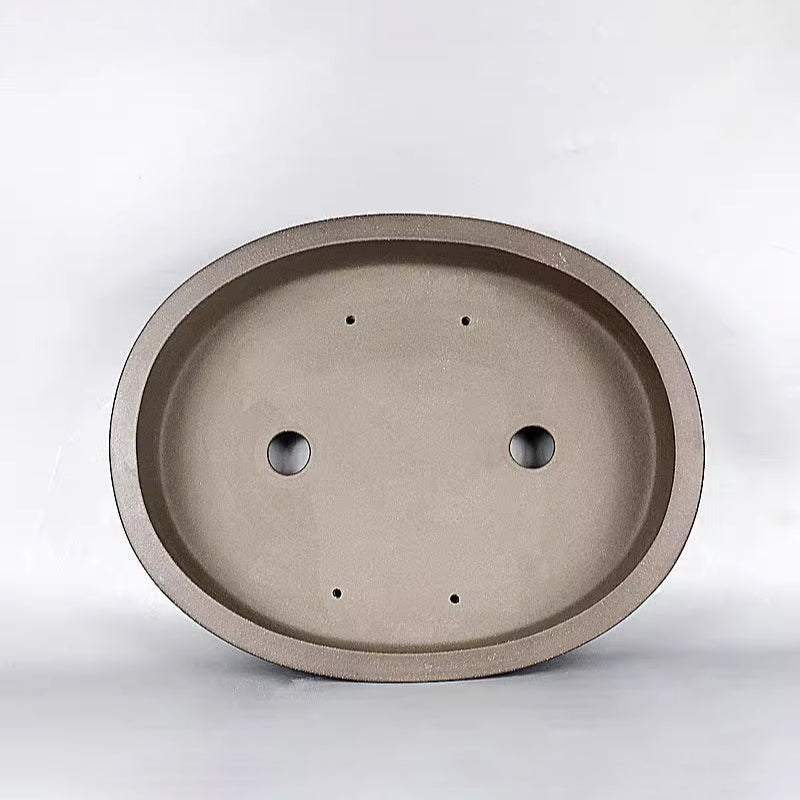15.7 inch (40cm) Large Oval Beige Unglazed Bonsai Pot w Raised Line Rim & Feet Inner View