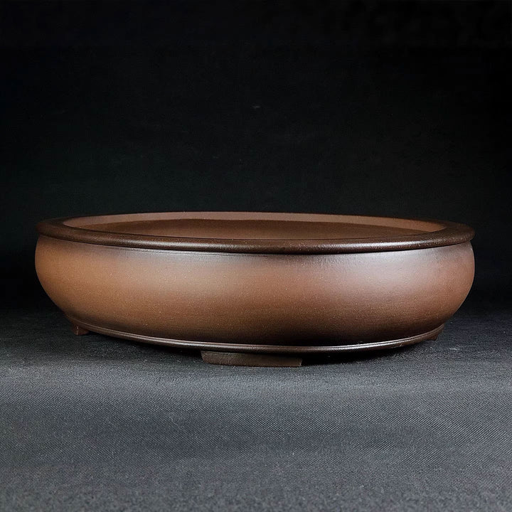 15.7 inch (40cm) Large Oval Premium Dual Brown Tone Traditional Bonsai Pot Corner View