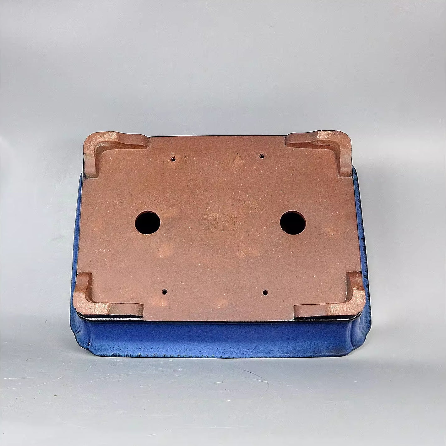 15.7 inch (40cm) Large Rectangelar Traditional Blue Glazed Handmade Bonsai Pot Bottom View