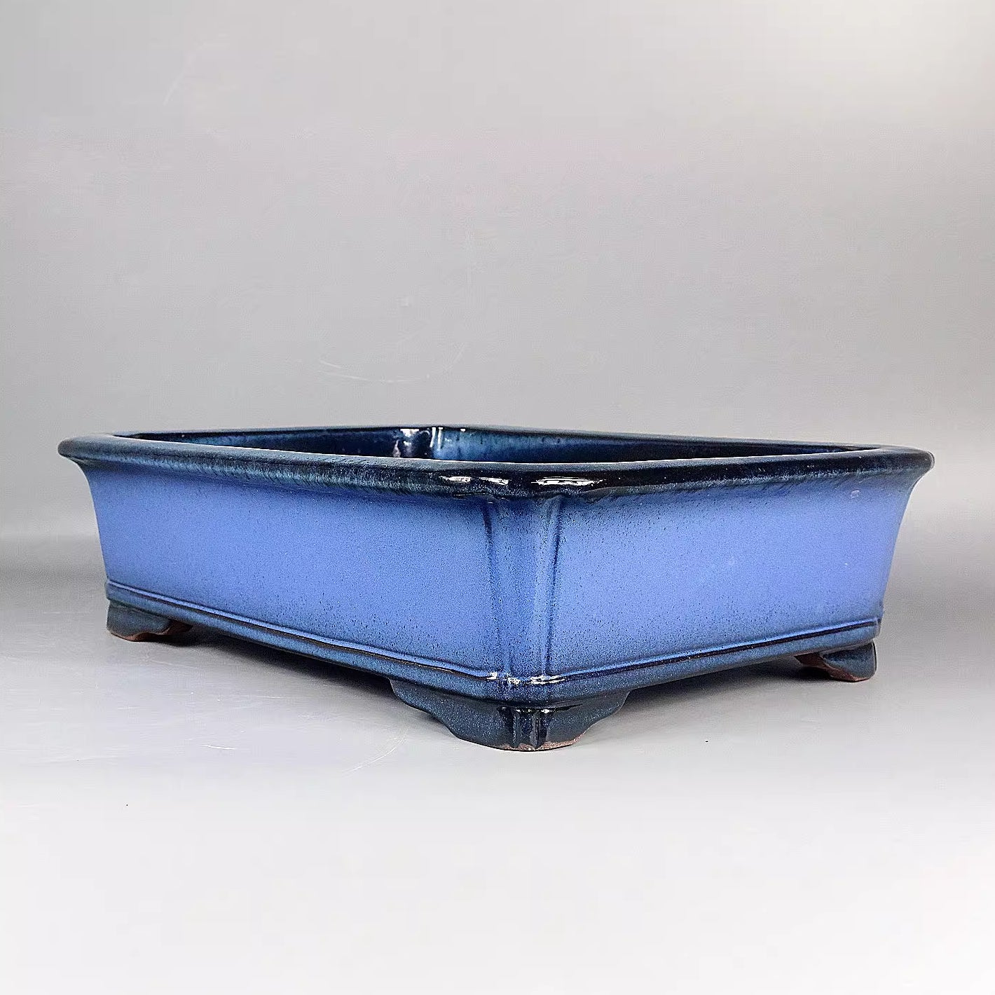 15.7 inch (40cm) Large Rectangelar Traditional Blue Glazed Handmade Bonsai Pot Corner View