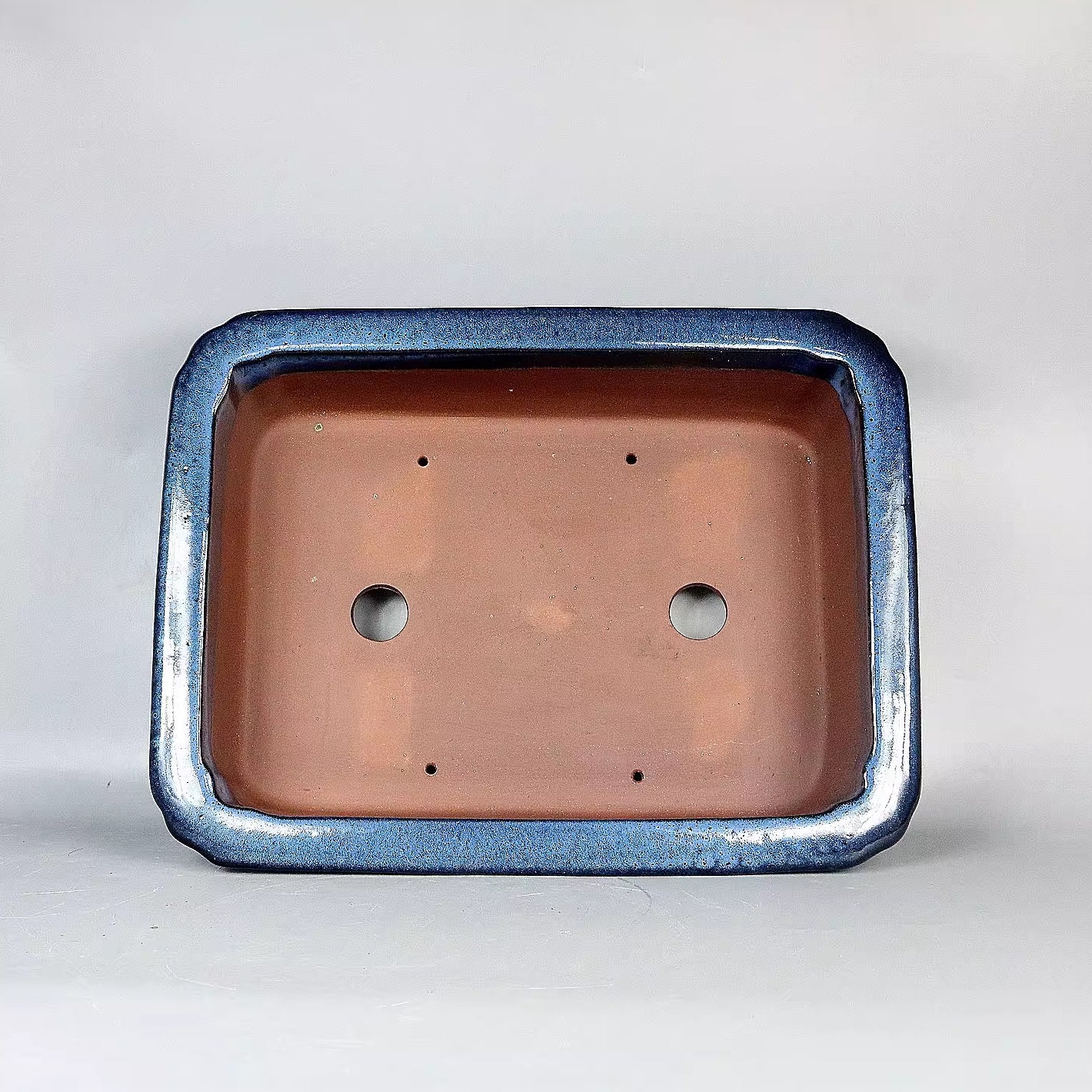 15.7 inch (40cm) Large Rectangelar Traditional Blue Glazed Handmade Bonsai Pot Inner View