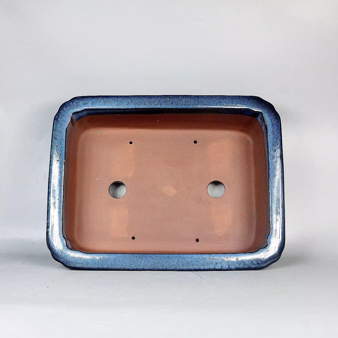 15.7 inch (40cm) Large Rectangelar Traditional Blue Glazed Handmade Bonsai Pot Inner View