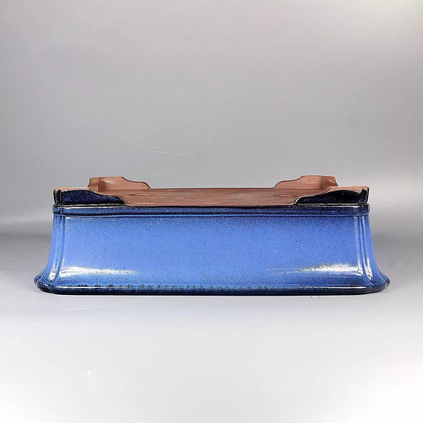 15.7 inch (40cm) Large Rectangelar Traditional Blue Glazed Handmade Bonsai Pot Upside Down View