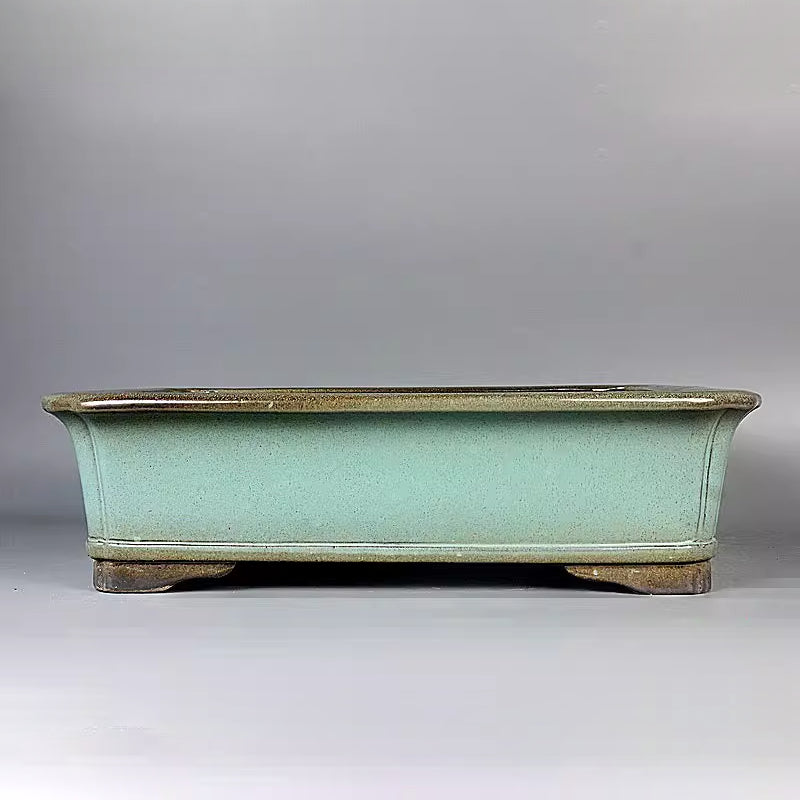 15.7 inch (40cm) Large Rectangular Green-Brown Dual-Tone Glaze Bonsai Pot