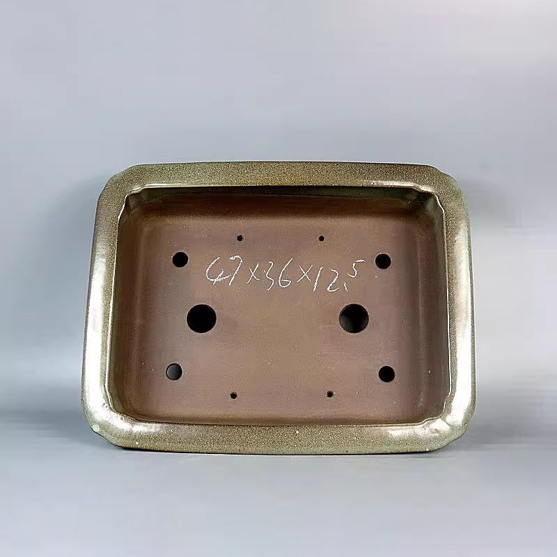 15.7 inch (40cm) Large Rectangular Green-Brown Dual-Tone Glaze Bonsai Pot Inner View