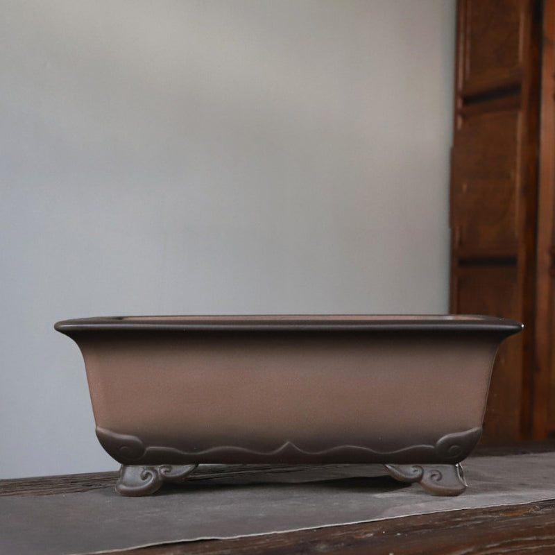 15.8 inch (40.2cm) Large Rectangular Dual-Tone Gradient Unglazed Cloud Feet Deep Bonsai Pot