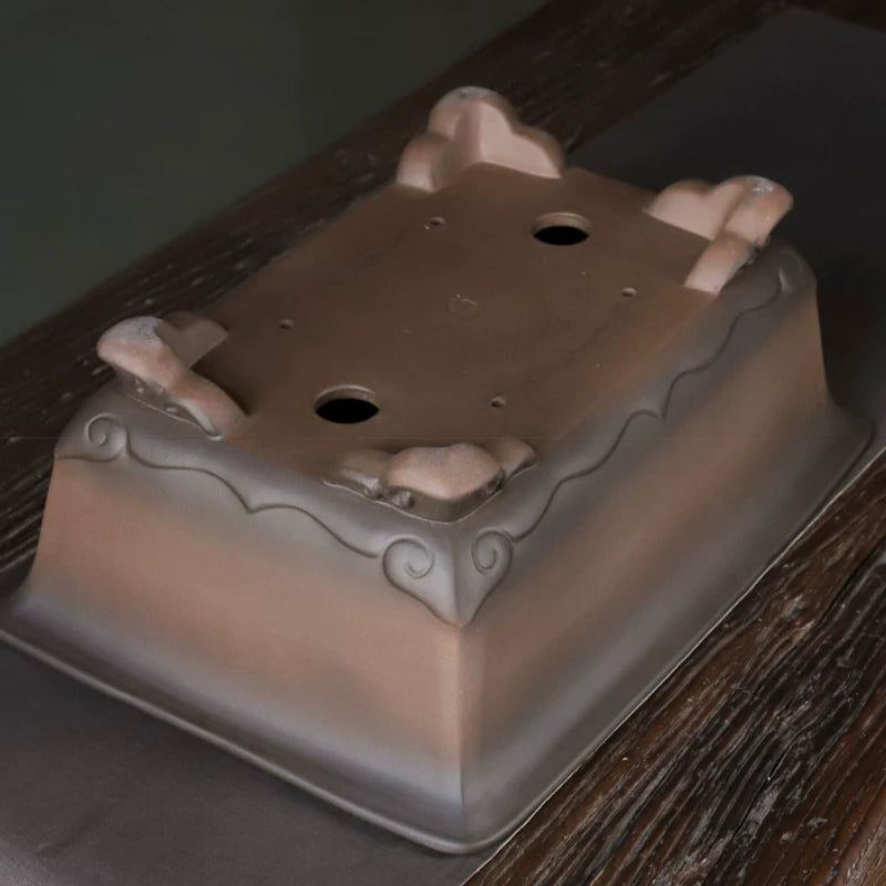 15.8 inch (40.2cm) Large Rectangular Dual-Tone Gradient Unglazed Cloud Feet Deep Bonsai Pot Bottom View
