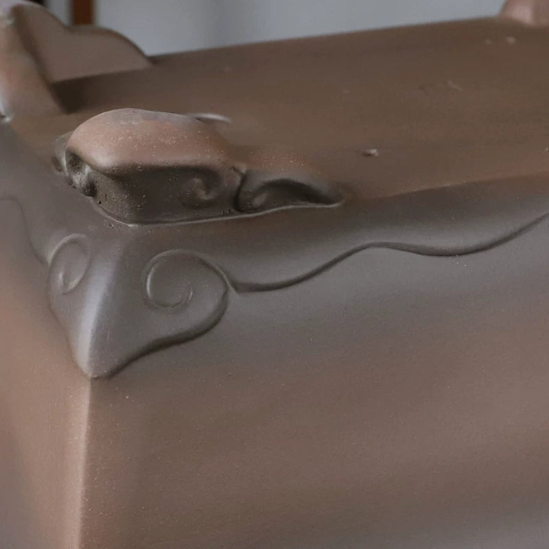 15.8 inch (40.2cm) Large Rectangular Dual-Tone Gradient Unglazed Cloud Feet Deep Bonsai Pot Bottom View Close Shot